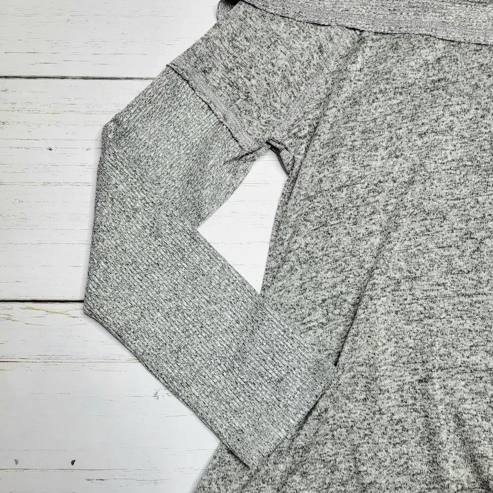 Soft Surroundings Cowl Neck Raw Hem High Low Hoodie Top Gray Marl Medium